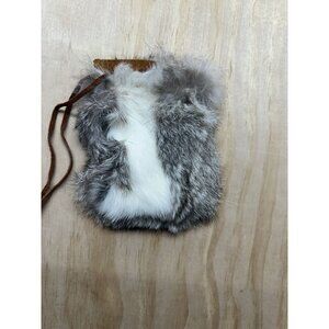 Vintage 60s/70s RABBIT FUR & SUEDE LEATHER Drawstring POUCH PURSE Medicine Bag